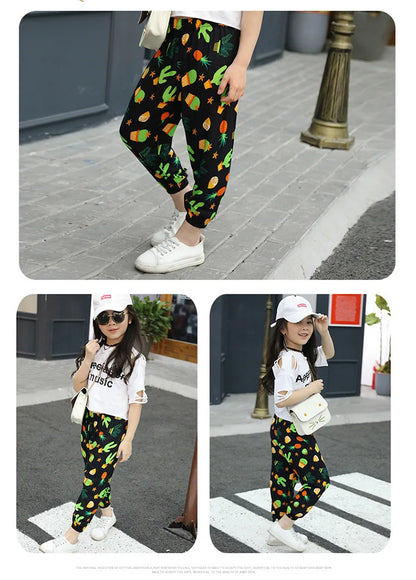 2-10Y New Summer Children Pants Anti-mosquito Pants Boys Printed Girls Harem Pants Kids Joggers Teenager Trousers Baby Clothing