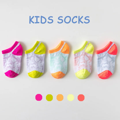 5 Pairs/lot 3-9 Years Children Socks Summer Breathable Thin Section Kids Short Socks Boys Girls Outside Sport Socks Boat Socks