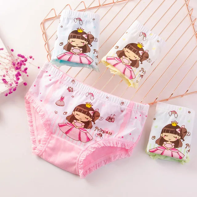 Girls Briefs Fine Cotton Underwear Cute Designs Printing Panties Kids Breathable Soft Healthy Underpants Girls Boxer 4pcs/Lot