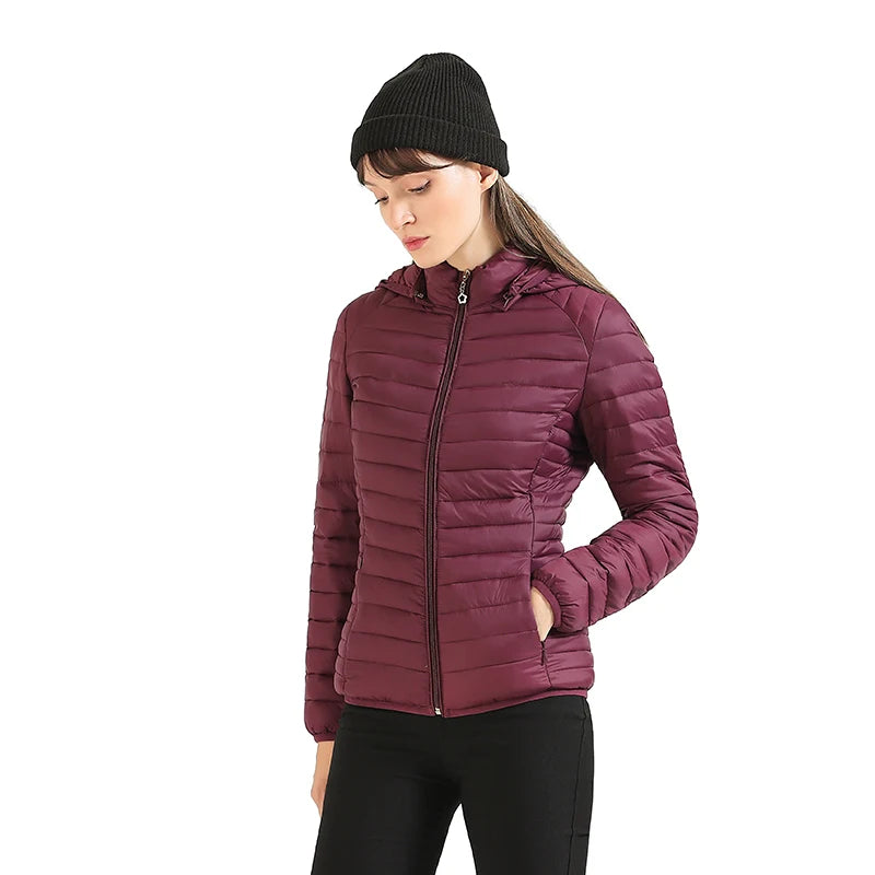 SANTELON Winter Parka Ultralight Padded Puffer Jacket For Women Coat With Hood Outdoor Warm Lightweight Outwear With Storage Bag