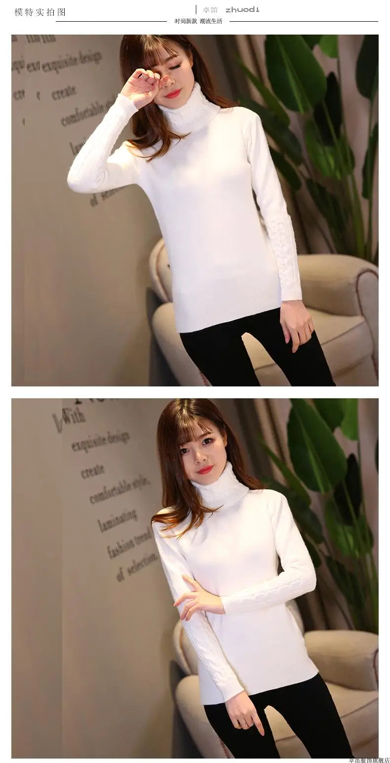 Women Sweater Turtleneck Pullovers Autumn Winter Sweaters New 2023 Long Sleeves Thick Warm Female Sweater Khaki