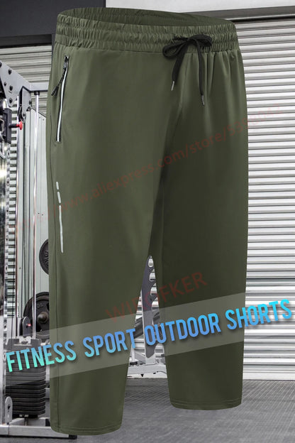 2021 Men Sport Cropped Pants Drawstring Zipper Pockets Training Running 3/4 Trousers Sweatpant Letter Printing Gym 7 Points Pant