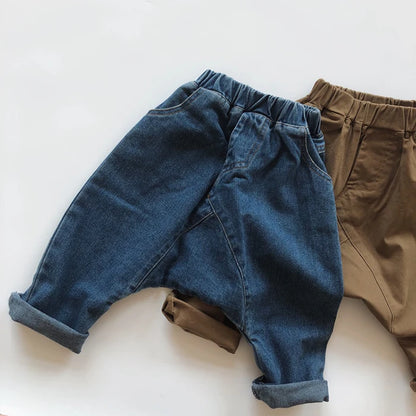 Korean Style Baby Boys Girls Cowboy Pants Kids Casual Elastic Waist Pant Children's Clothing Autumn Baby Boys Girls Jeans