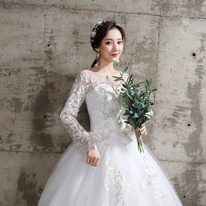 Flower Wedding Dress New Style Bride Plus Size Flower Wedding Dresses Dreamy Full-sleeve Bridal Lace Up Dresses Ball Gowns