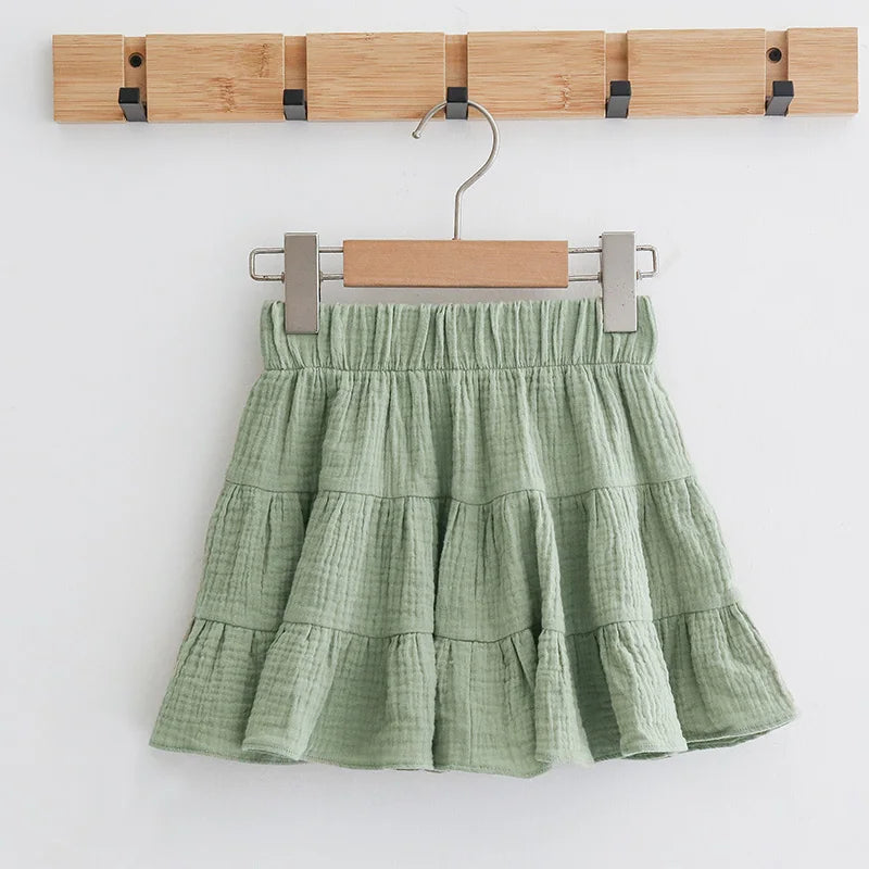 100% Cotton Girls Ruffle Skirt 2022 Summer New Toddler Baby Girl Casual Solid Sweet And Cute Children's Mini Skirts TZ69