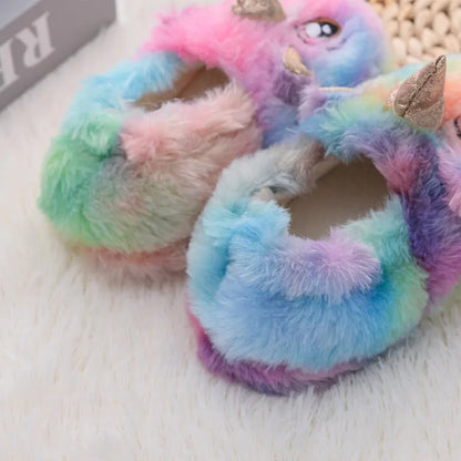 Winter Unicorn Slippers Kids Toddler Girl Flip Flop Baby Boys Fur Slides Cotton Indoor Shoes Warm Fluffy House Children Slipper