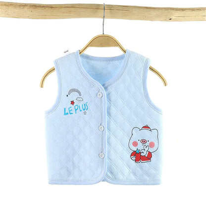 2024 Cartoon Printed Children's Cotton Sleeveless Vest Autumn Winter Baby Boys Girls Warm Outerwear Coats