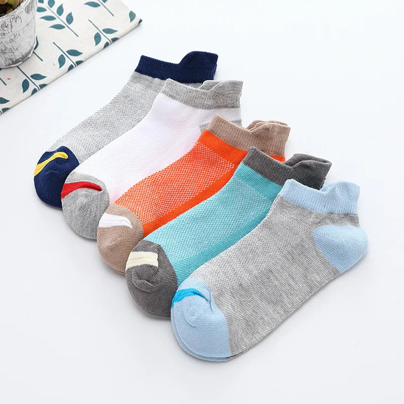 5 Pairs/lot 2024 New Fashion Spring Summer Children Socks Mesh Cotton Boys Socks Girls Socks 2-15 Year Kids Casual Boat Socks