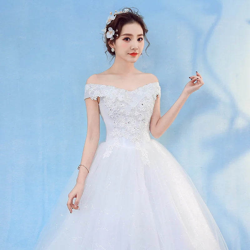 HMHS-43#Boat Neck Wedding Dress Ball Gown Lace Up Wholesale Party New In 2024 Cheap Items With Free Shipping Custom Plus Size