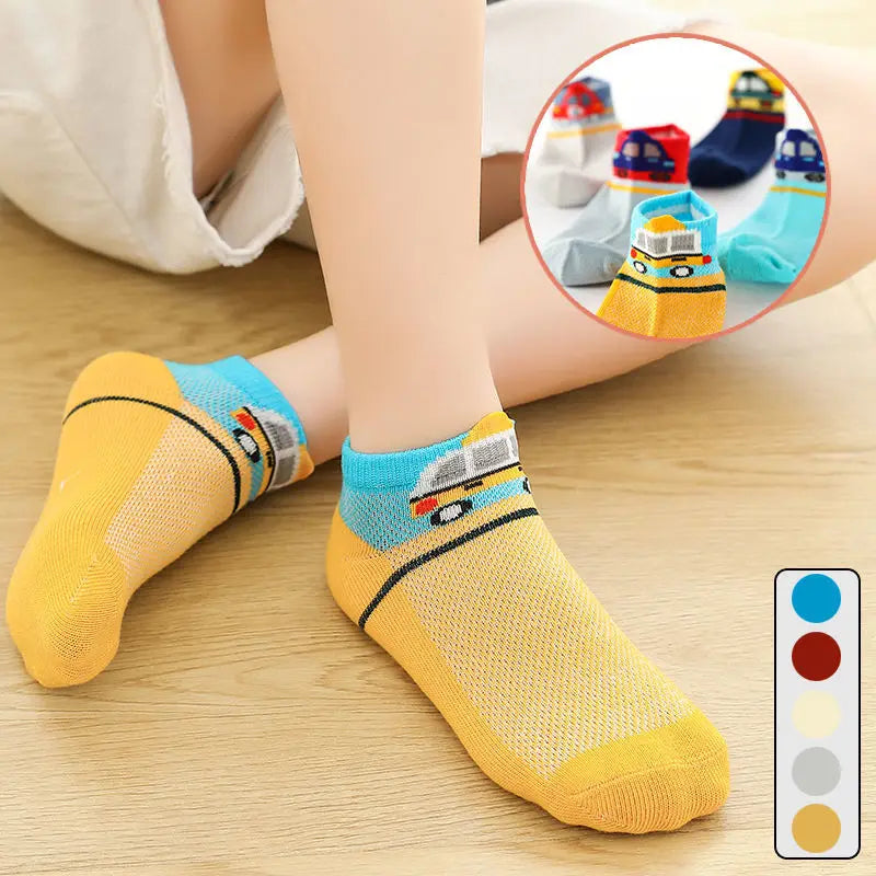 2024 New Fashion Spring Summer Children Socks Mesh Cotton Cartoon car Boys Socks Girls Socks 2-15 Year Kids Casual Boat Socks