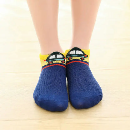 2024 New Fashion Spring Summer Children Socks Mesh Cotton Cartoon car Boys Socks Girls Socks 2-15 Year Kids Casual Boat Socks