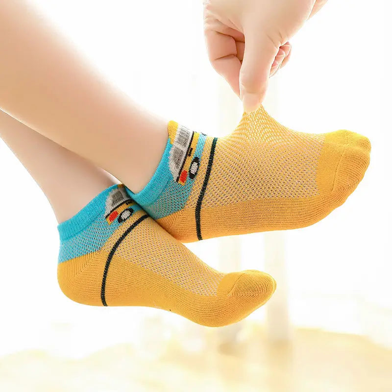 2024 New Fashion Spring Summer Children Socks Mesh Cotton Cartoon car Boys Socks Girls Socks 2-15 Year Kids Casual Boat Socks