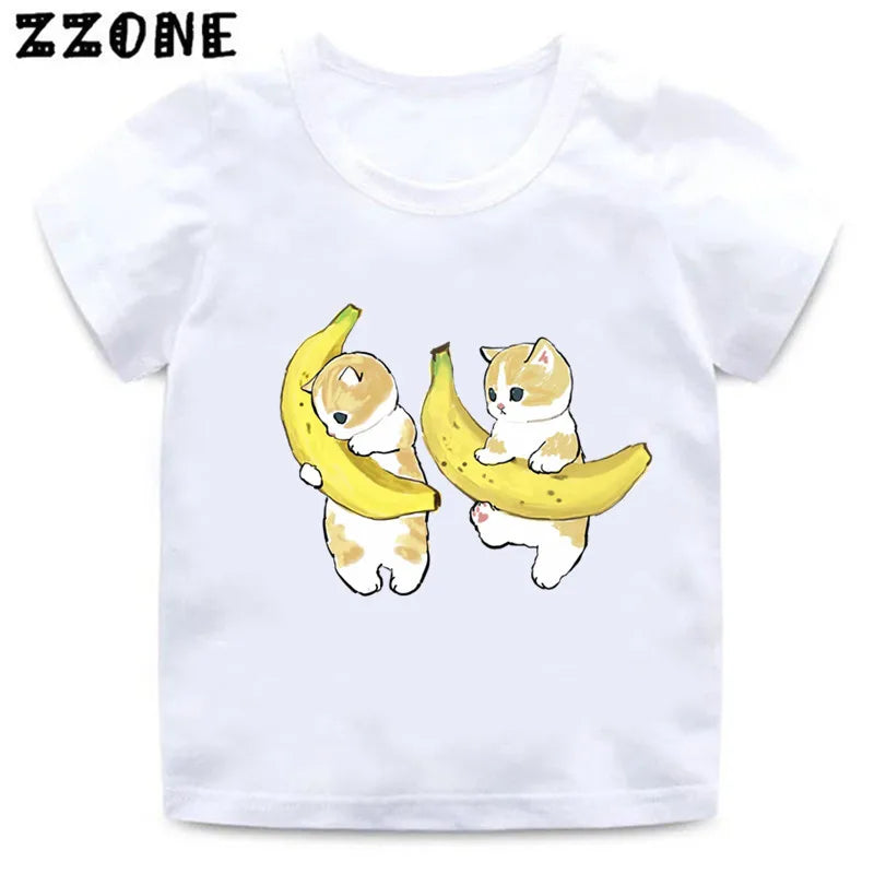 Cute Cat Drawing Print Kids Cartoon Funny T-Shirts Harajuku Casual Kawaii Baby Boys Summer T shirt Children Tops Girls Clothes