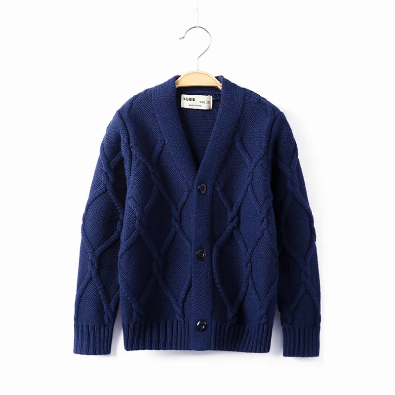 Hot Sales Spring Autumn Boys Sweater Solid Color Keep Warm Knitting Jacquard Weave V-neck Cardigan For 2-10 Years Old Kids