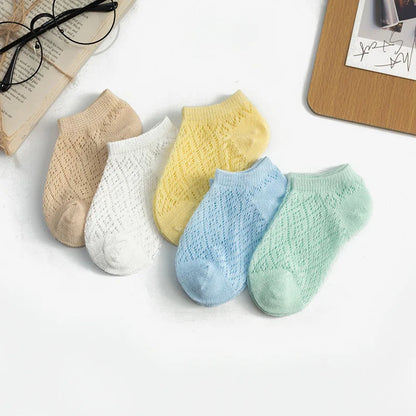 5pairs/Set Thin Kids Baby Socks for Sping Summer 0-5 Years Mesh Breathable Cotton Socks for Boys Girls KF552