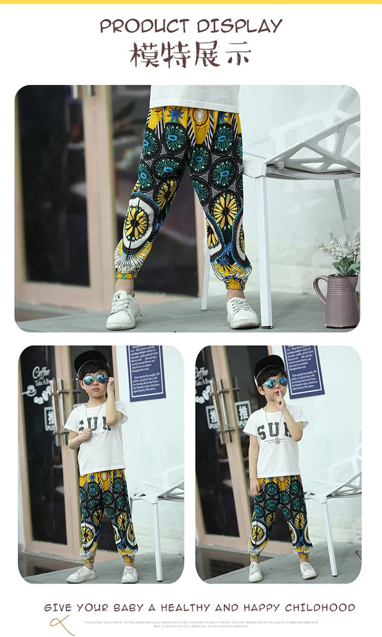 2-10Y New Summer Children Pants Anti-mosquito Pants Boys Printed Girls Harem Pants Kids Joggers Teenager Trousers Baby Clothing