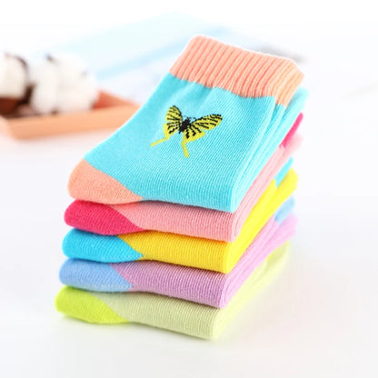 Spring Autumn Girls Socks Butterfly Cotton Candy Colors Socks For Girls 1- 16 Year Kids Socks  5 pairs/lot