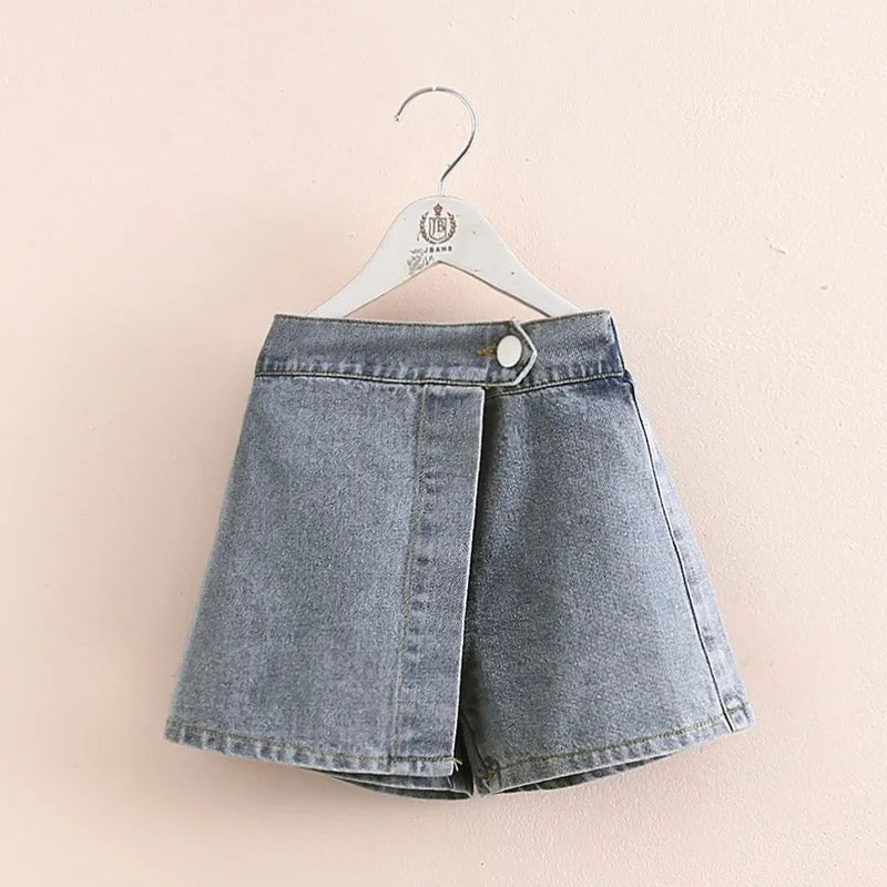 Hot Denim Shorts For Kids Baby Girls 2024 Hot Summer Casual New Design 2 3 4 5 6 Years Cotton Button Gray Short Culottes