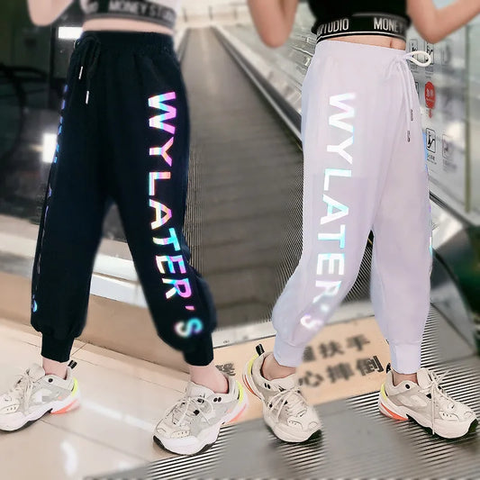 2020 Summer Girls Pants Reflective Joggers Girls Harem Pants Track Thin Sweatpants Letter printed Trousers Fashion Girls Clothes