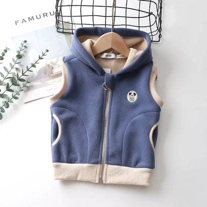 Children Polar Fleece Vest Autumn Winter Kids Hooded Zipper Warm Waistcoat For Baby Boys Girls 2-10 Years Outerwear Coat