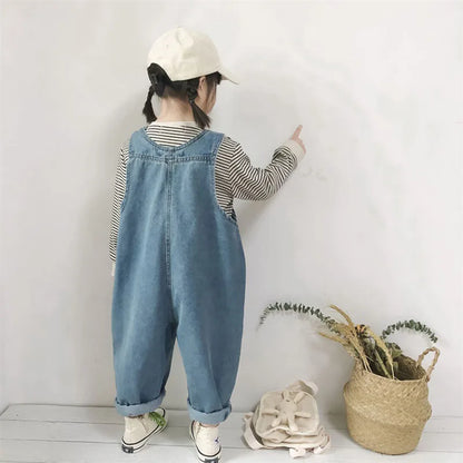 Korean Version Of The 2024 Spring And Autumn Models Boys And Girls Baby Casual Denim Overalls Jumpsuit Jeans