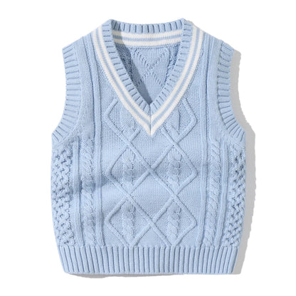 IYEAL Kids Baby Boys Girls V-neck Sleeveless Twist Knitted School Uniform Vest Pullover Sweater for Children Toddler Clothes