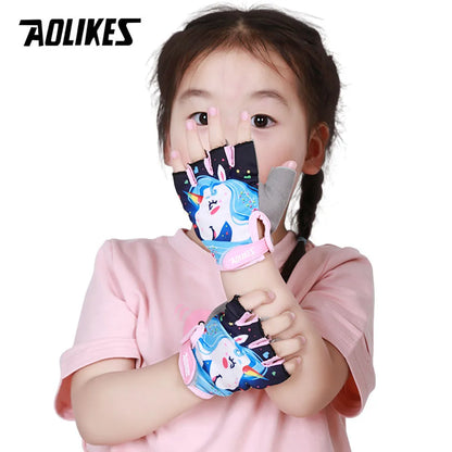 AOLIKES Kids Cycling Gloves Half Finger Skate Child Mountain Bike Bicycle Gloves Sports Gloves for Boys and Girls Children