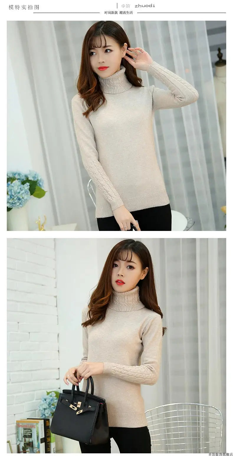 Women Sweater Turtleneck Pullovers Autumn Winter Sweaters New 2023 Long Sleeves Thick Warm Female Sweater Khaki