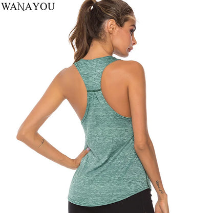 WANAYOU Women Sports Shirts Racerback Gym Yoga Vest Athletic Fitness Sports Tank Tops Gym Running Blouse Workout Tops for Women