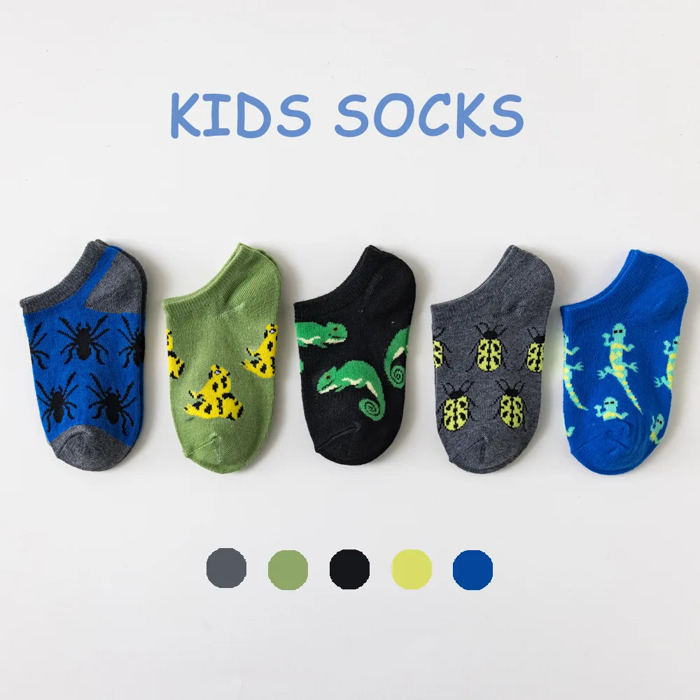 5 Pairs/lot 3-9 Years Children Socks Summer Breathable Thin Section Kids Short Socks Boys Girls Outside Sport Socks Boat Socks