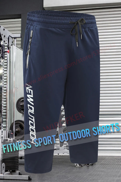 2021 Men Sport Cropped Pants Drawstring Zipper Pockets Training Running 3/4 Trousers Sweatpant Letter Printing Gym 7 Points Pant