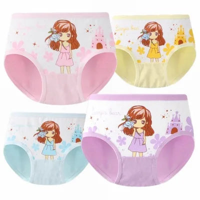 Girls Briefs Fine Cotton Underwear Cute Designs Printing Panties Kids Breathable Soft Healthy Underpants Girls Boxer 4pcs/Lot