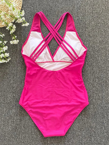 2023 Sexy One Piece Swimsuit Women Cross Bandage Backless Swimwear Female Push Up Monokini Bathers Bathing Suits Beachwear Swim