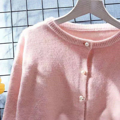 Pink White Purple Yellow Knitted Sweater Women Short Cardigan Spring Autumn Fashion O-Neck Long Sleeve Knit Tops Ladies Jumper