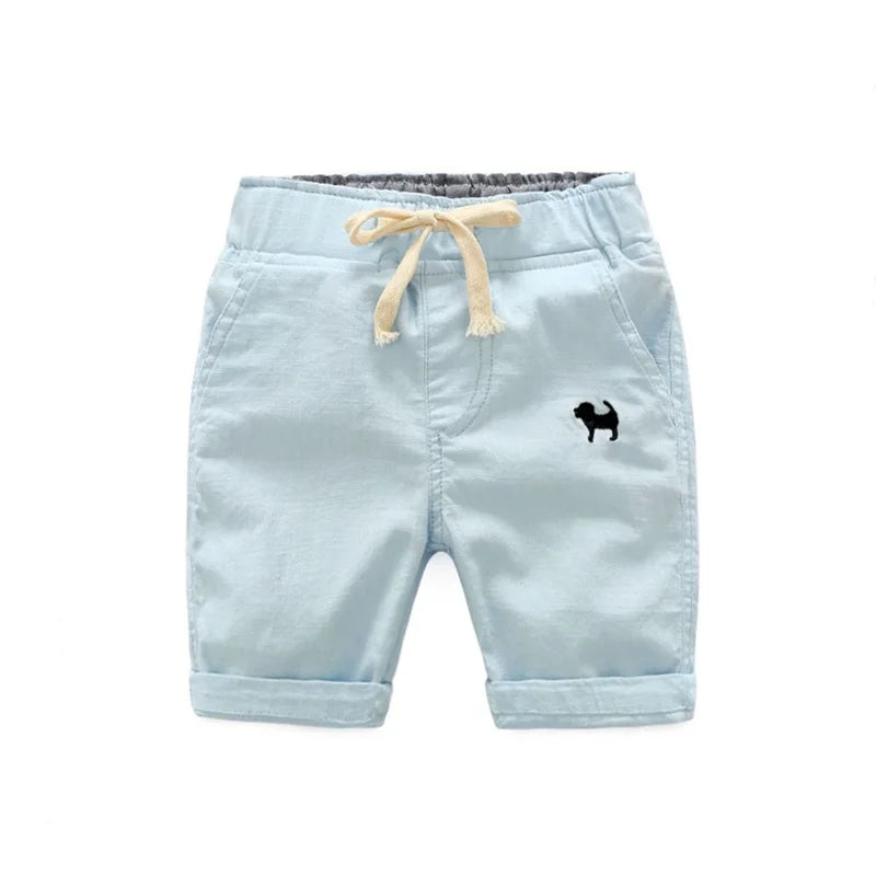 2023 Summer Boys Casual Shorts Children Cotton Elastic Waist Pants Toddler Kids Knee Length Pants Solid Color Baby Boys Clothes