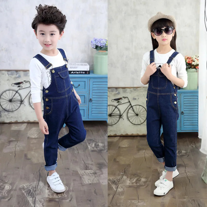 Kids Denim Overalls for Teenagers Spring Jeans Dungarees Girls Pocket Jumpsuit Children Boys Pants For Age 4 5 7 9 11 13 Years