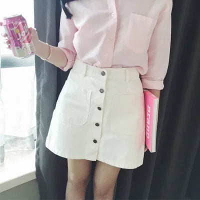 On sale 2019 summer Womens ladies A-line Pencil denim min Skirt High Waist jeans harajuku pockets Skirt black white high quality