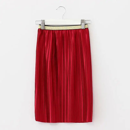 Children's Velvet Pleated Skirt 2023 Winter New Girls Solid Color Stretch Smooth Casual Loose Kids High Waist Half-Length