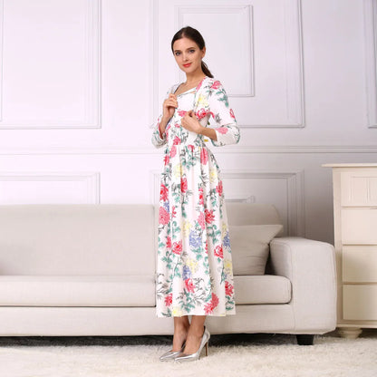 2024 NEW Print Maternity Dresses Breastfeeding Clothes for Lactation Pregnant Women Cotton Blend Dress Long Elegant Temperament