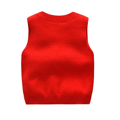 Winter New Kids Sweater Knitted Vests For Girls V-neck Fleece Vest Boy Casual Sleeveless Vest Sweater