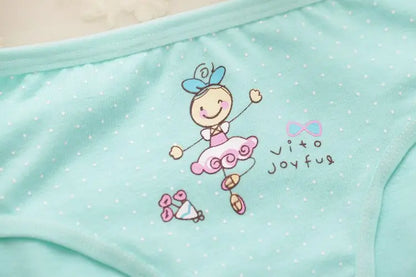 4 Pcs/Lot Kids Cotton Briefs Girls Panties Cartoon Pattern Underpants Candy Colors Triangle Girls Underwear  2-10 Years