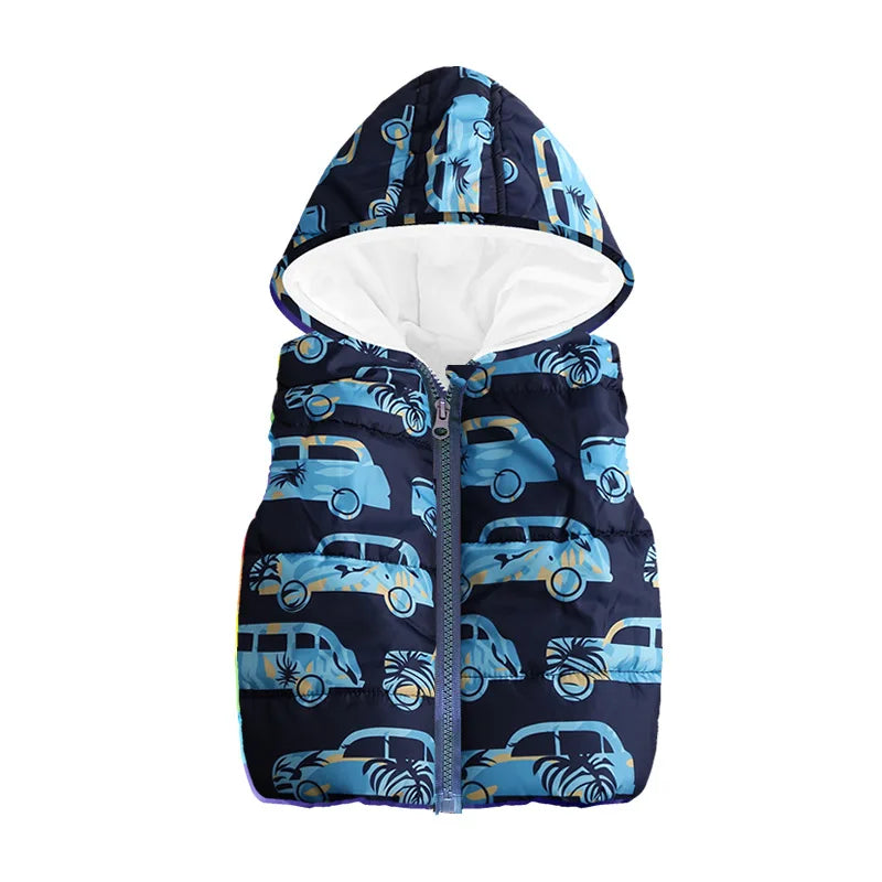 Autumn Winter Girls Vests Children's Cotton Warm Coat Baby Boy Dinosaur Hooded Waistcoat Kids Cartoon Cute Outerwear Clothing