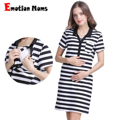 Emotion Moms Summer Maternity Dress Pregnancy Clothes Striped Breastfeeding Dresses for Pregnant Women Skirt Lactation Dress