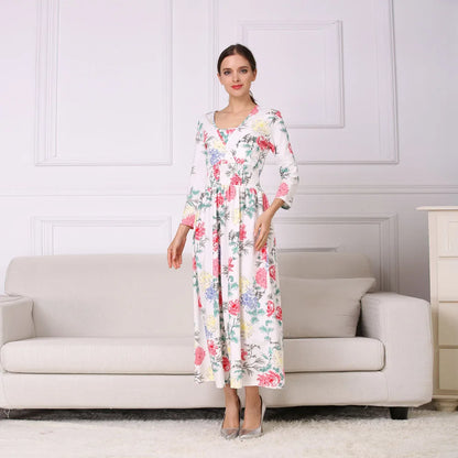 2024 NEW Print Maternity Dresses Breastfeeding Clothes for Lactation Pregnant Women Cotton Blend Dress Long Elegant Temperament