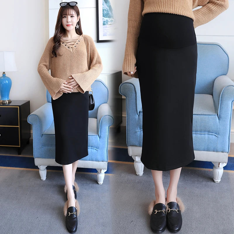 Maternity High Waist Belly Skirts Pregnant Women Empired   Mid-Calf Pencil  Office Long Straight Skirt