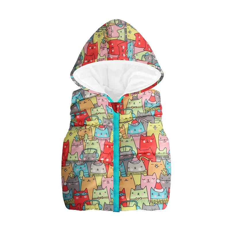 Autumn Winter Girls Vests Children's Cotton Warm Coat Baby Boy Dinosaur Hooded Waistcoat Kids Cartoon Cute Outerwear Clothing