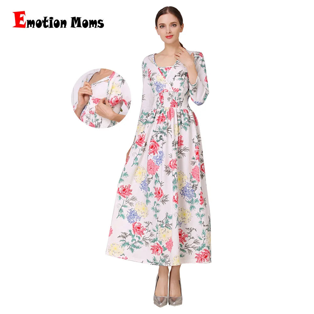 2024 NEW Print Maternity Dresses Breastfeeding Clothes for Lactation Pregnant Women Cotton Blend Dress Long Elegant Temperament