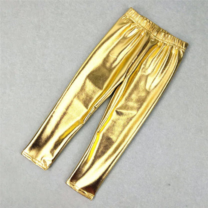 Children Girls Leggings Shiny Gold Silver Long Boys Punk Pants Autumn Spring Kids Pants Leggins