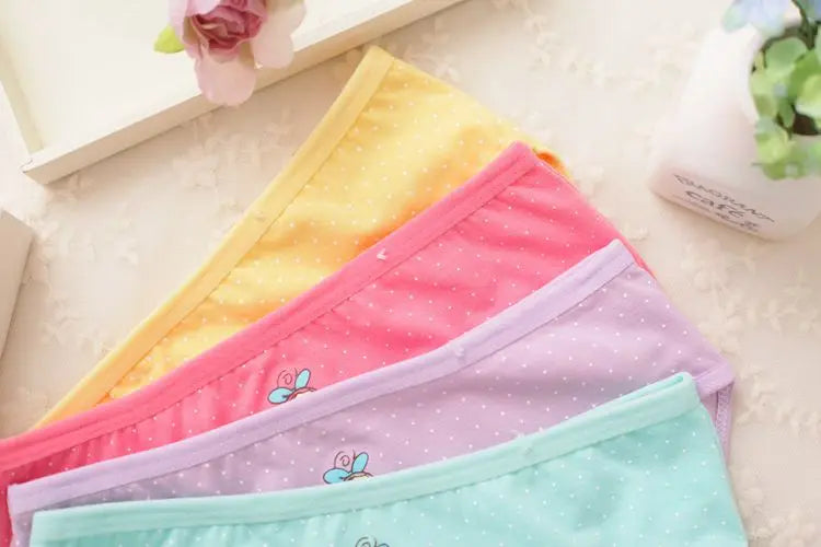 4 Pcs/Lot Kids Cotton Briefs Girls Panties Cartoon Pattern Underpants Candy Colors Triangle Girls Underwear  2-10 Years