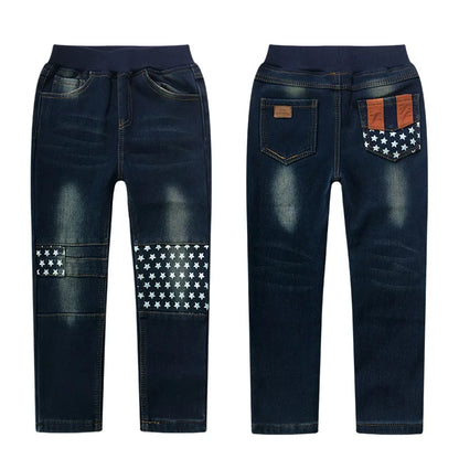 Spring Autumn Children Jean Pants Teen Boys Denim Trousers Casual Letter Cotton Pencil Pants Leggings Boy Dark Jeans